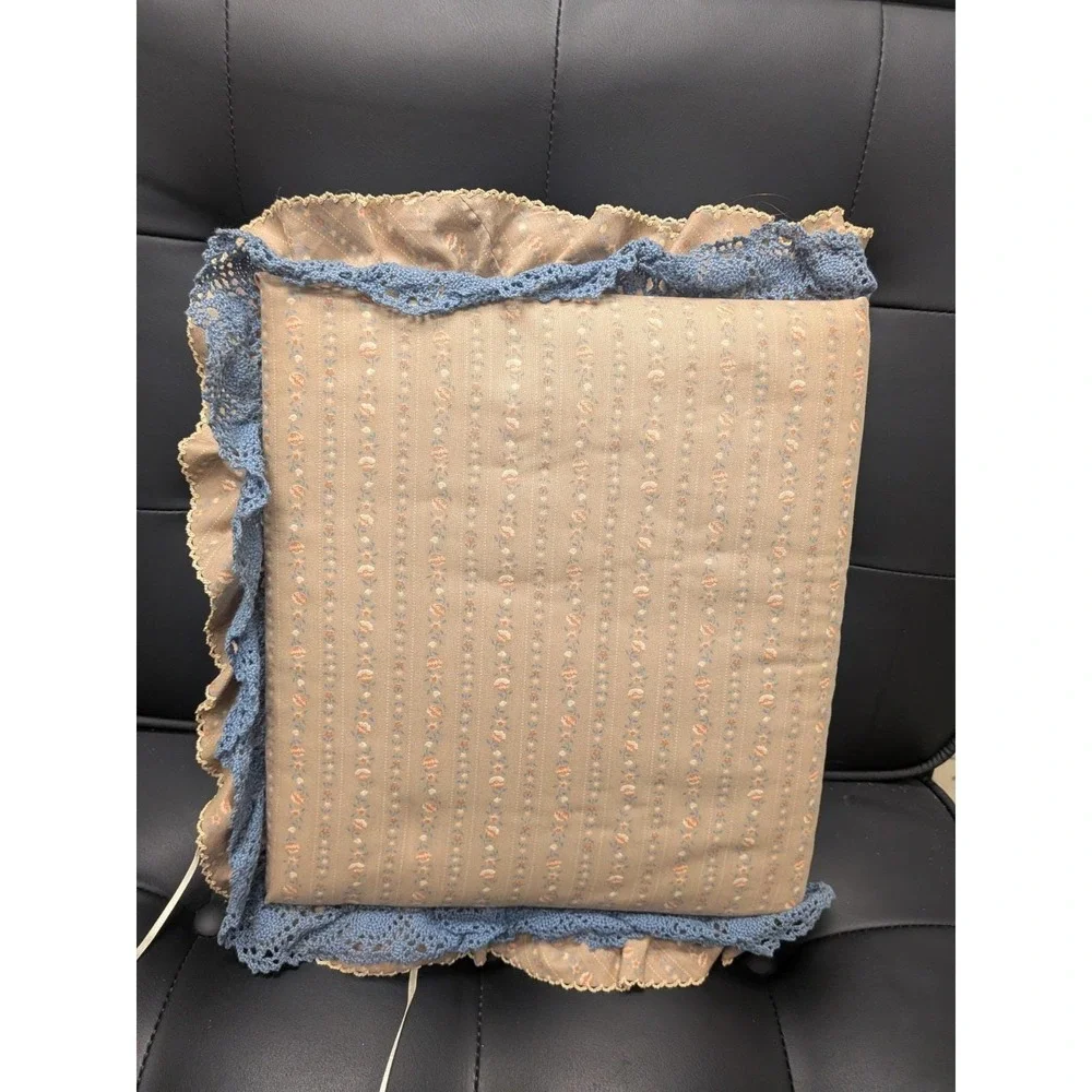 VTG 80s Victorian Style Padded Handmade Fabric Floral Blue Lace Photo Album